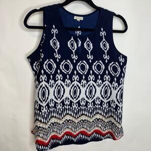 Blue Red White Sleeveless Blouse Tank Sz Medium